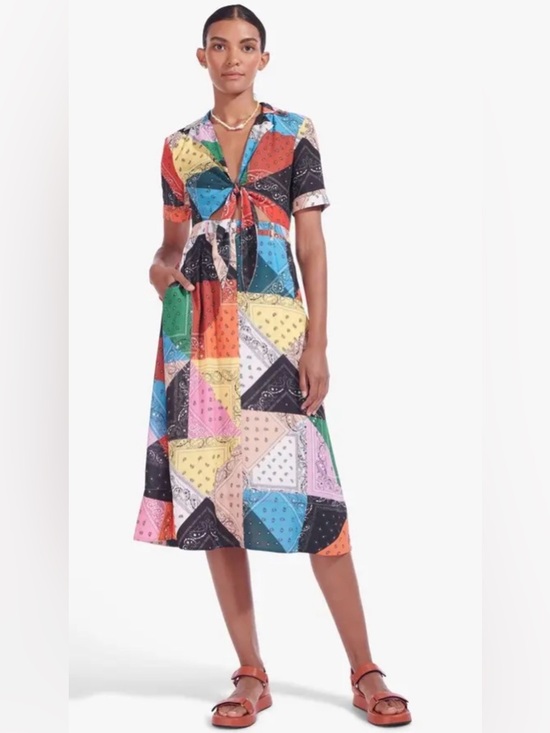 STAUD Dresses & Skirts - STAUD Giorgiana Patchwork Bandana Print Midi Dress Size 0